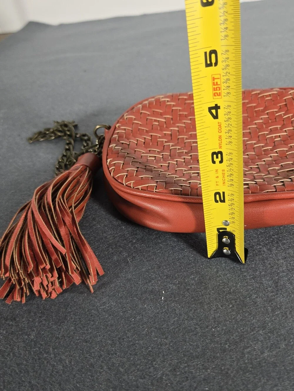 Anthropologie Brick Red Woven Tassel Crossbody Bag